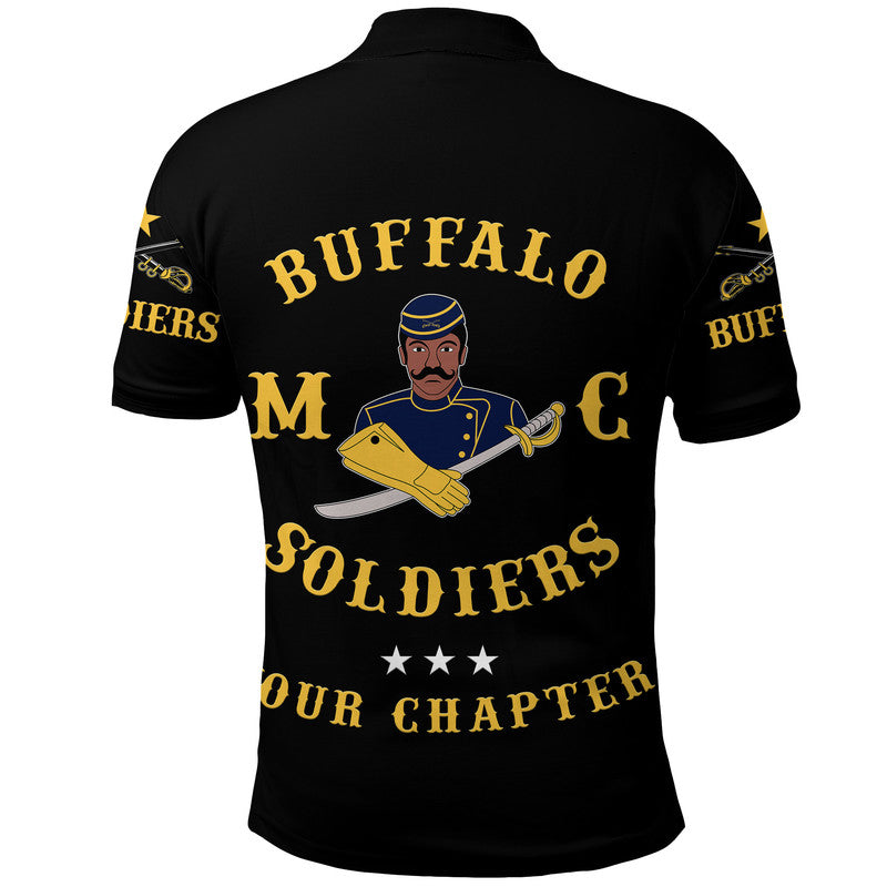 Custom Buffalo Soldiers Motorcycle Club Polo Shirt BSMC Original Style Black  - African Pride