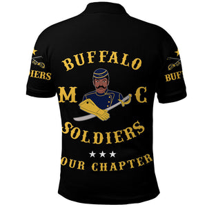 Custom Buffalo Soldiers Motorcycle Club Polo Shirt BSMC Original Style Black  - African Pride