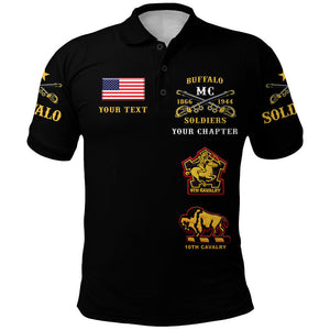 Custom Buffalo Soldiers Motorcycle Club Polo Shirt BSMC Original Style Black  - African Pride