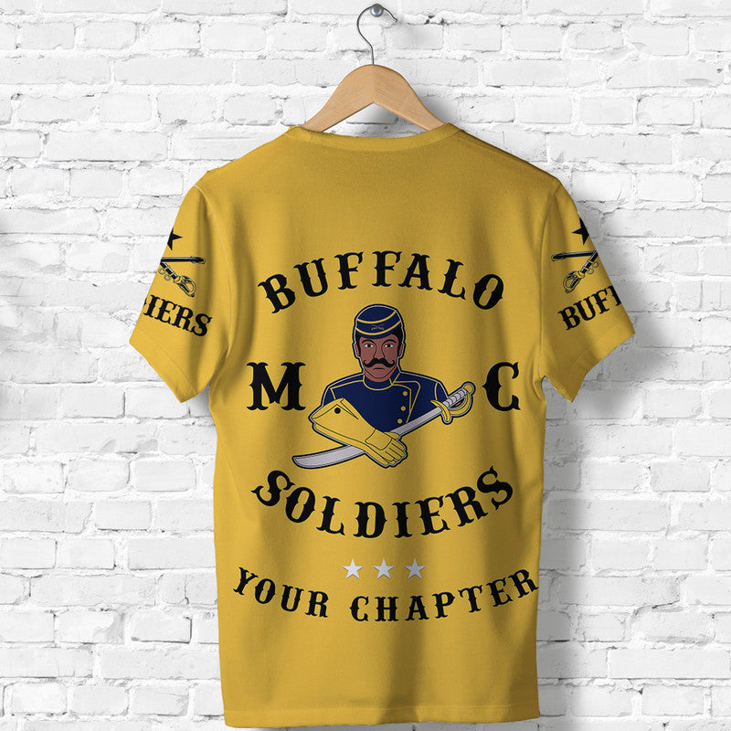 Custom Buffalo Soldiers Motorcycle Club BSMC T Shirt Original Style Gold  - African Pride