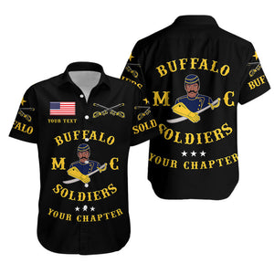 Personalized Buffalo Soldiers Motorcycle Club BSMC Hawaiian Shirt Simple Style - Black  - African Pride