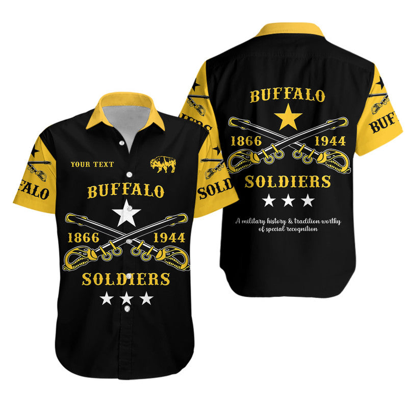 Personalized Buffalo Soldiers Hawaiian Shirt African American Military Simple Style - Black Gold  - African Pride