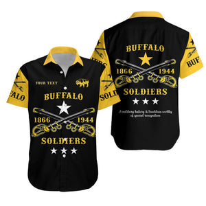 Personalized Buffalo Soldiers Hawaiian Shirt African American Military Simple Style - Black Gold  - African Pride