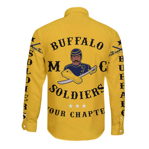 Personalized Buffalo Soldiers Motorcycle Club BSMC Hawaii Long Sleeve Button Shirt Original Style - Gold  - African Pride