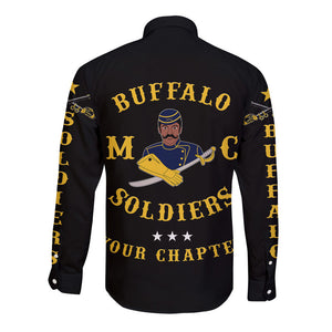 Personalized Buffalo Soldiers Motorcycle Club BSMC Hawaii Long Sleeve Button Shirt Original Style - Black  - African Pride