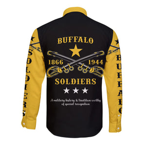 Personalized Buffalo Soldiers Hawaii Long Sleeve Button Shirt African American Military Simple Style - Black Gold  - African Pride