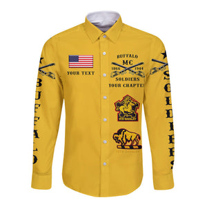 Personalized Buffalo Soldiers Motorcycle Club BSMC Hawaii Long Sleeve Button Shirt Original Style - Gold  - African Pride