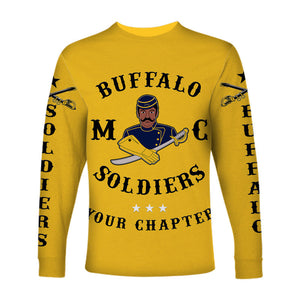 Personalized Buffalo Soldiers Motorcycle Club BSMC Long Sleeve Shirt Simple Style - Gold  - African Pride