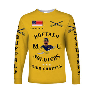 Personalized Buffalo Soldiers Motorcycle Club BSMC Long Sleeve Shirt Simple Style - Gold  - African Pride