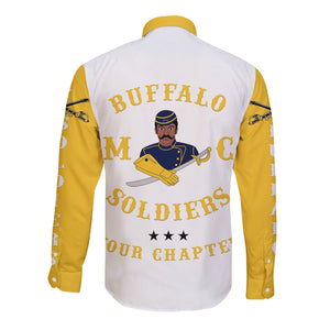 Personalized Buffalo Soldiers Motorcycle Club BSMC Hawaii Long Sleeve Button Shirt Simple Style - White Gold  - African Pride