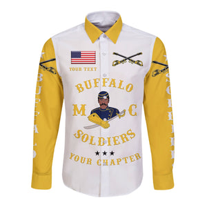 Personalized Buffalo Soldiers Motorcycle Club BSMC Hawaii Long Sleeve Button Shirt Simple Style - White Gold  - African Pride