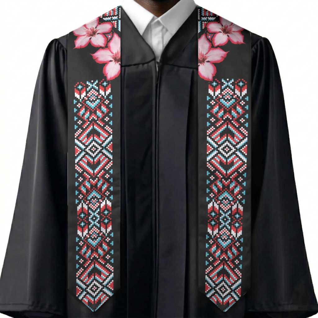 African Adenium Multiflorum Flowers Graduation Stole Mix Native Tribal Pattern