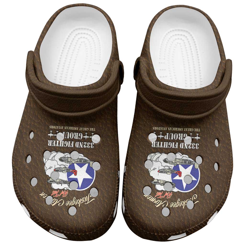 African American Aviators WWII Clogs Shoes Tuskegee Red Tails Airmen Brown Leather Pattern - African Pride