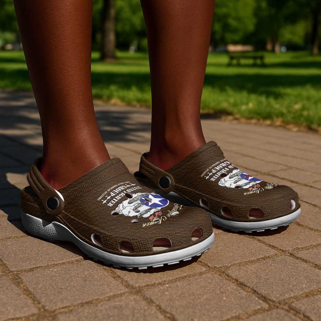 African American Aviators WWII Clogs Shoes Tuskegee Red Tails Airmen Brown Leather Pattern - African Pride