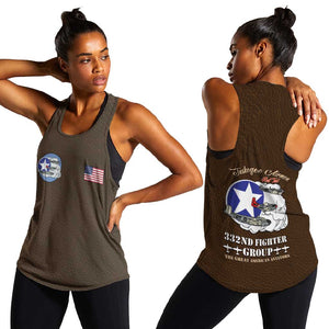 African American Aviators WWII Women Racerback Tank Tuskegee Red Tails Airmen Brown Leather Pattern - African Pride