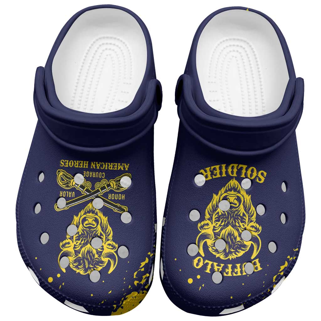 African-American Heroes Clogs Shoes Bison Buffalo Soldiers - Blue Grunge Style - African Pride