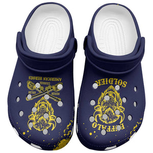 African-American Heroes Clogs Shoes Bison Buffalo Soldiers - Blue Grunge Style - African Pride