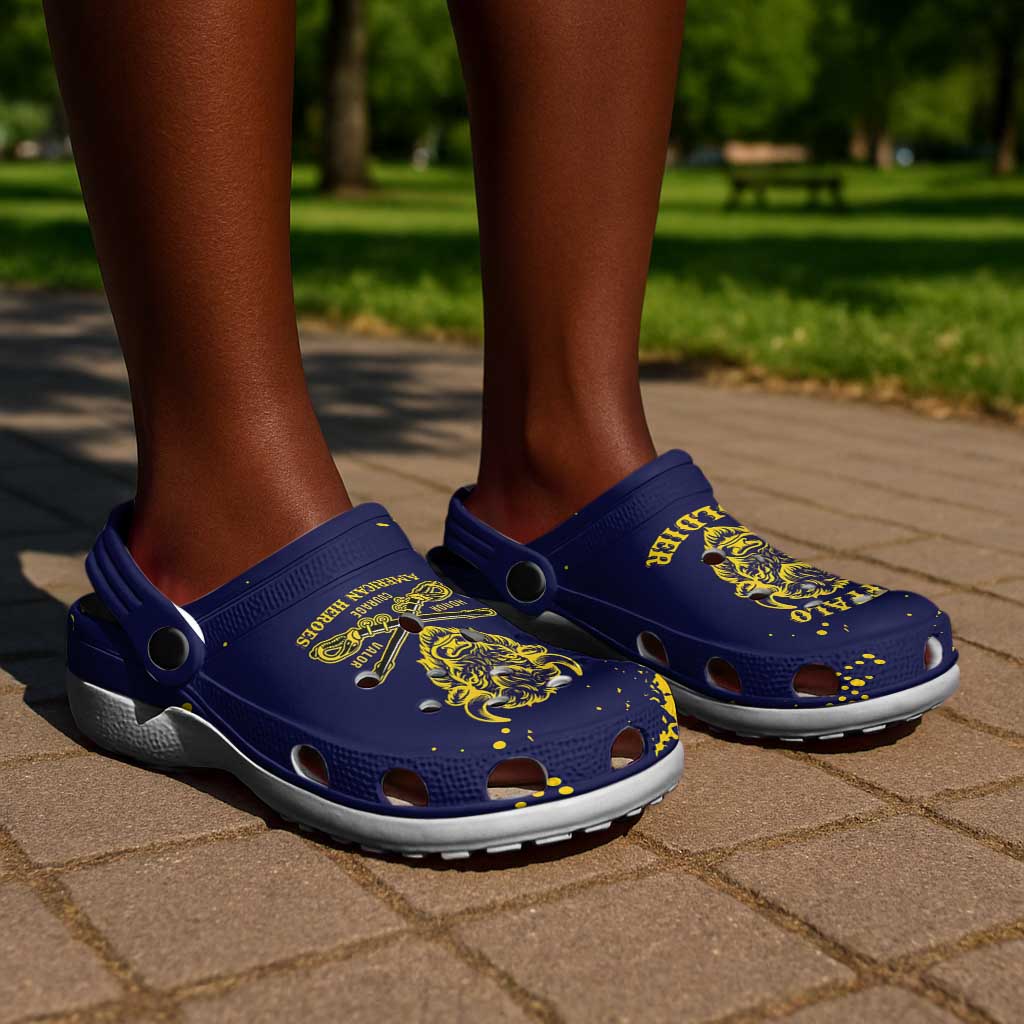 African-American Heroes Clogs Shoes Bison Buffalo Soldiers - Blue Grunge Style - African Pride