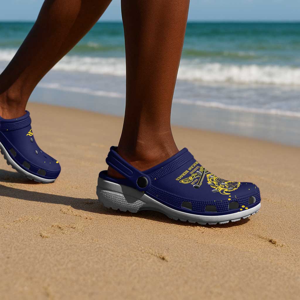 African-American Heroes Clogs Shoes Bison Buffalo Soldiers - Blue Grunge Style - African Pride