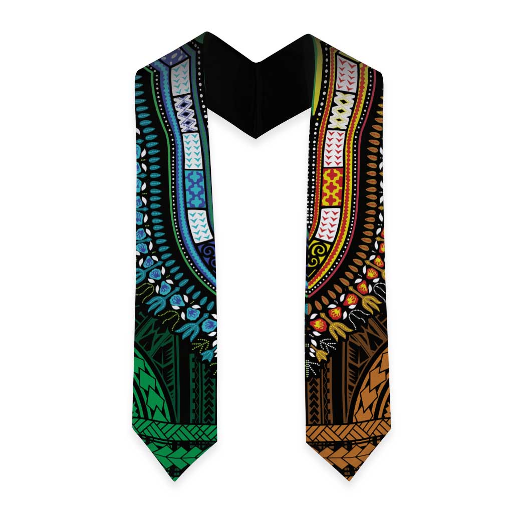 African Dashiki and Polynesian Pattern Graduation Stole Half Green-Gold