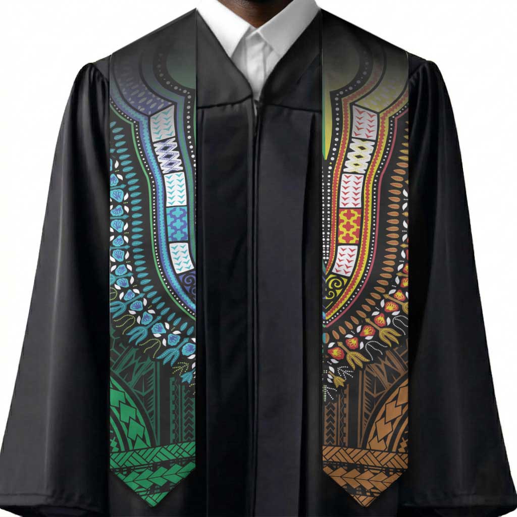 African Dashiki and Polynesian Pattern Graduation Stole Half Green-Gold