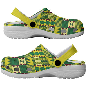 African Sika Fre Mogya Kente Pattern Clogs Shoes - African Pride