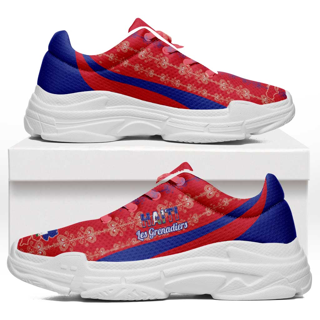 Afro Haiti 2026 Football Chunky Sneakers Les Grenadiers Veve Vodou Red Curve Stylized - African Pride