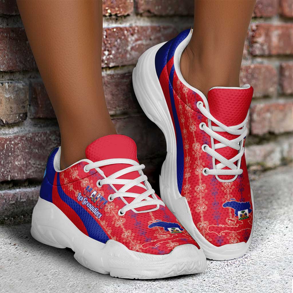 Afro Haiti 2026 Football Chunky Sneakers Les Grenadiers Veve Vodou Red Curve Stylized - African Pride