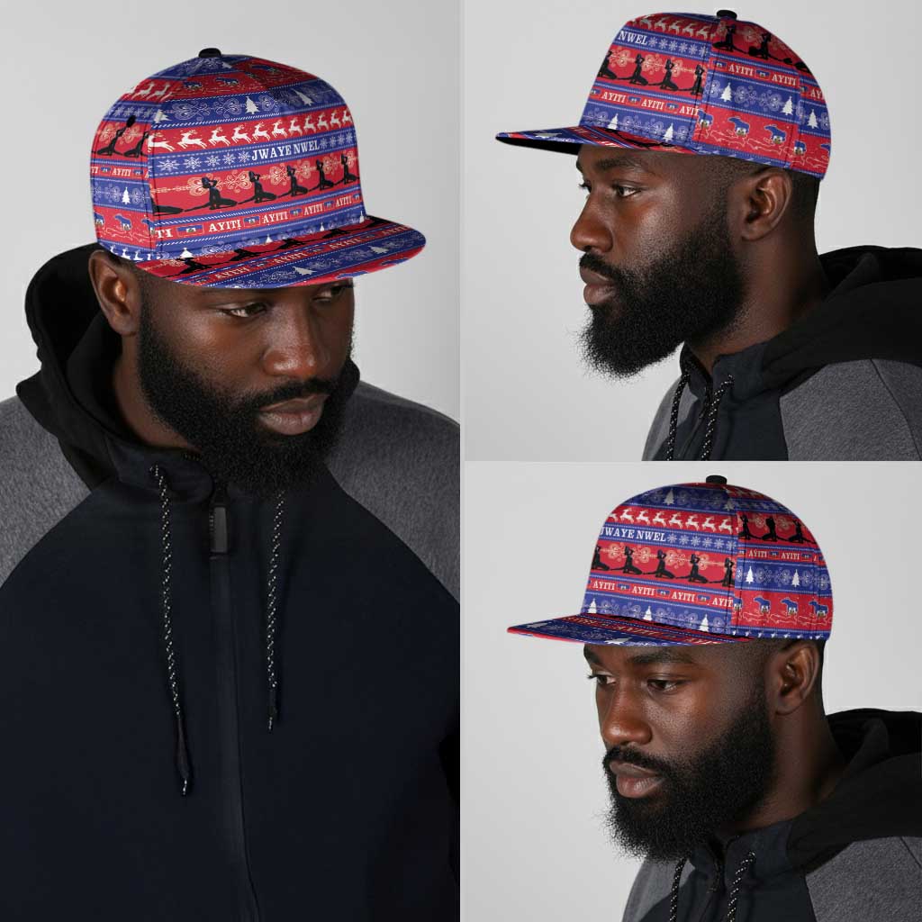 Afro Haiti Christmas Snapback Cap Jwaye Nwel Ayiti Neg Marron Veve Vodou - African Pride