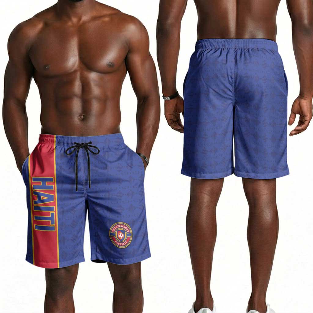 Afro Haiti Football Shorts for Men Le Rouge et Bleu Sporty Style - African Pride