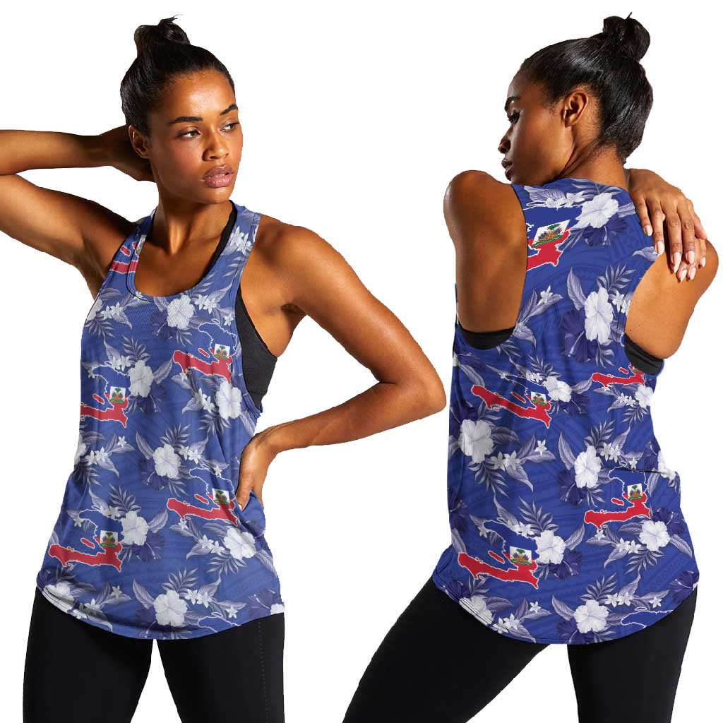 Afro-Haitians Women Racerback Tank Ayiti Map and Rose Kayenn Tropical Style - African Pride