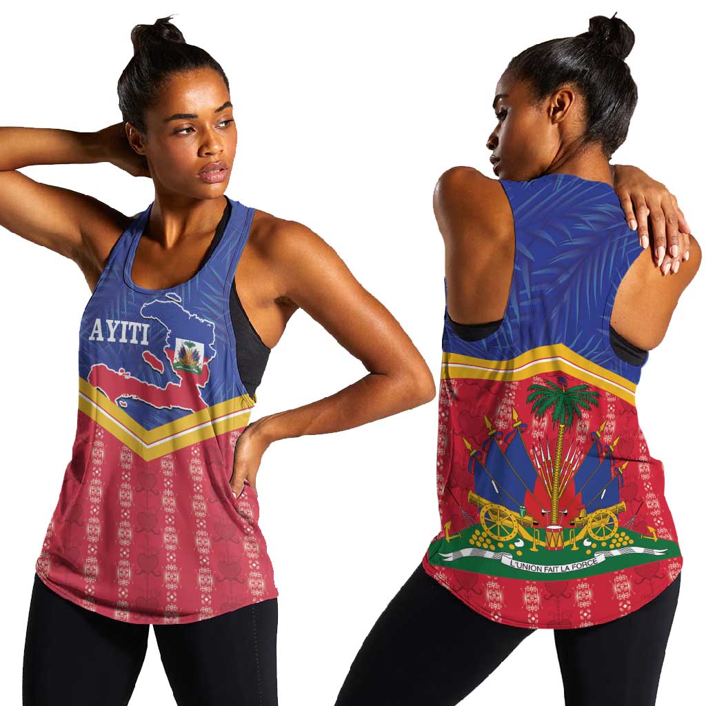 Afro-Haitians Women Racerback Tank Proud Ayiti Veve Vodou Royal Palm Leaves - African Pride