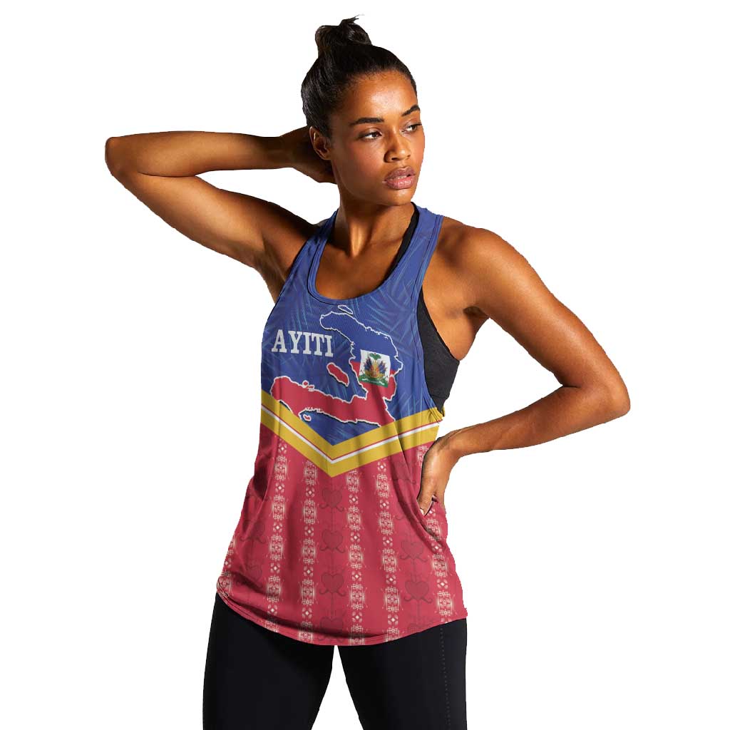 Afro-Haitians Women Racerback Tank Proud Ayiti Veve Vodou Royal Palm Leaves - African Pride