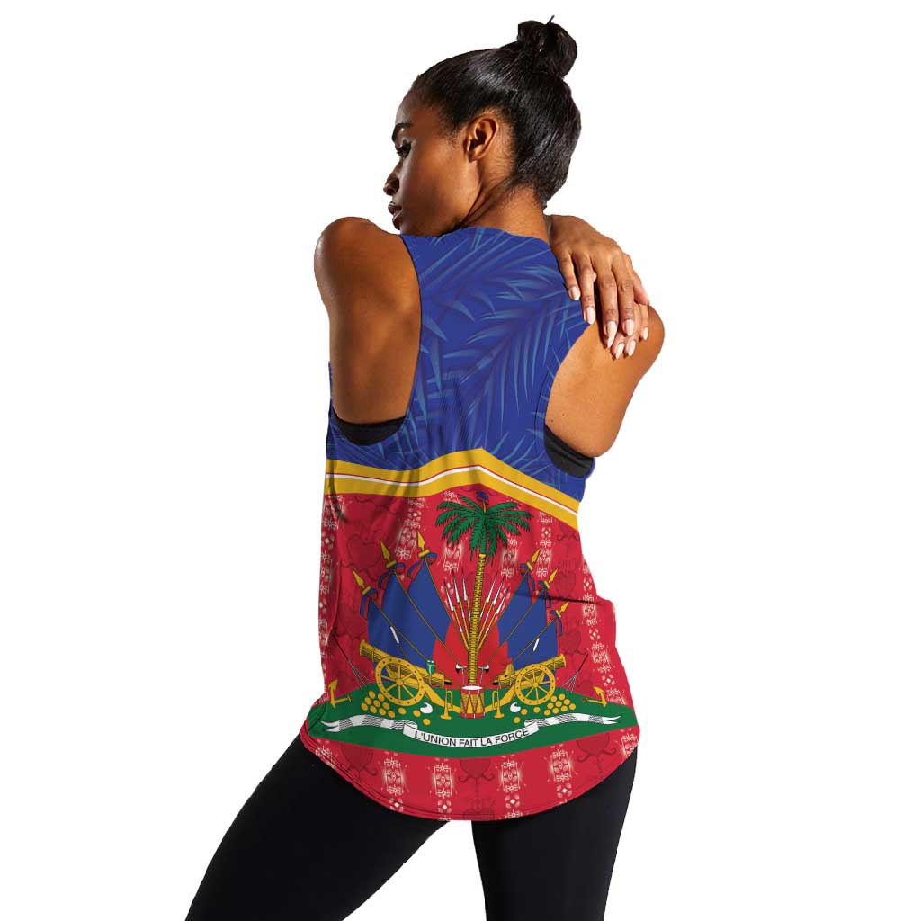 Afro-Haitians Women Racerback Tank Proud Ayiti Veve Vodou Royal Palm Leaves - African Pride