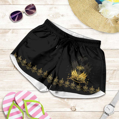Ayiti 222nd Independence Day Anniversary Shorts for Women Haiti Gold VeVe Pattern - African Pride