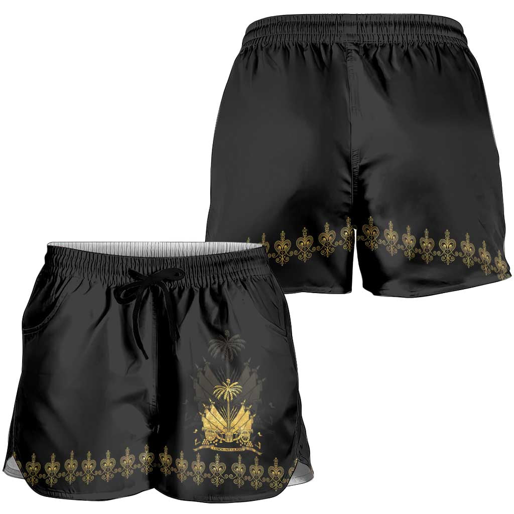 Ayiti 222nd Independence Day Anniversary Shorts for Women Haiti Gold VeVe Pattern - African Pride