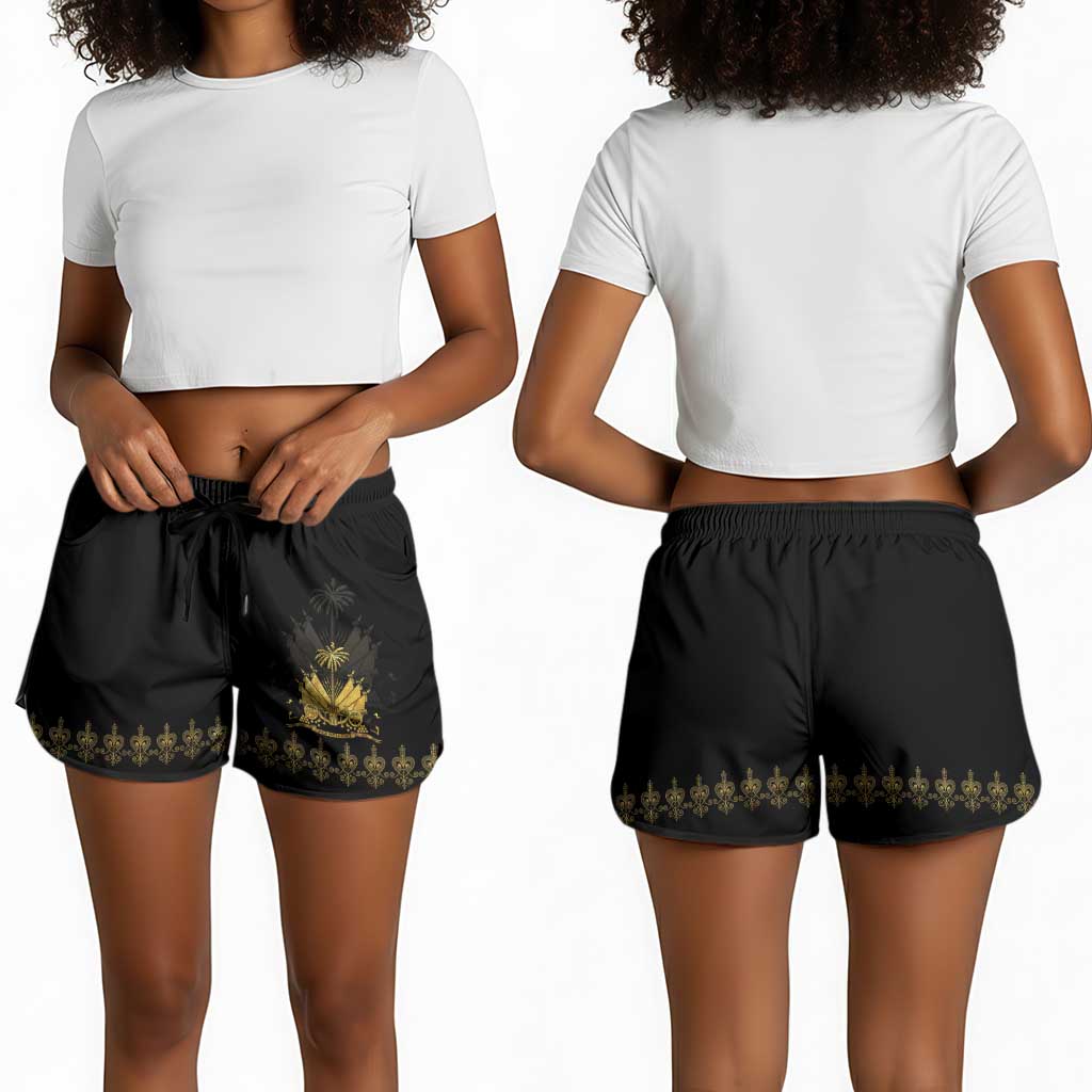 Ayiti 222nd Independence Day Anniversary Shorts for Women Haiti Gold VeVe Pattern - African Pride