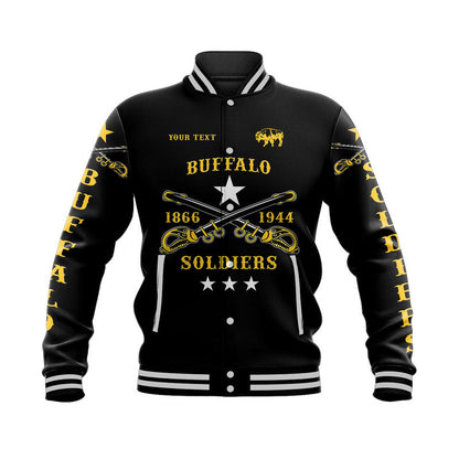 Personalized Buffalo Soldiers Baseball Jacket African American Military Simple Style - Black  - African Pride
