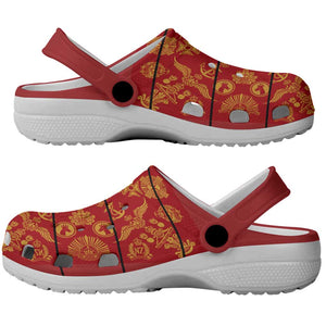 Basotho Blanket Clogs Shoes Lesotho Seanamarena Kharetsa Royal Red - African Pride
