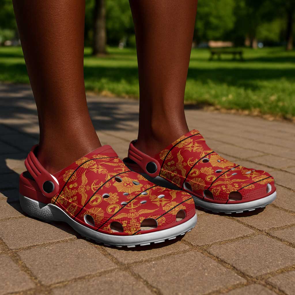Basotho Blanket Clogs Shoes Lesotho Seanamarena Kharetsa Royal Red - African Pride