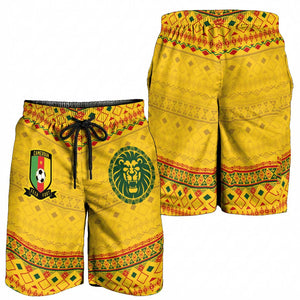 Cameroon Football Shorts for Men Tribal Motifs Yellow Color - African Pride