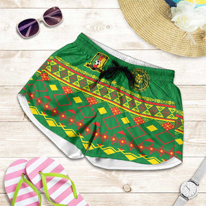 Cameroon Football Shorts for Women Tribal Motifs Green Color - African Pride