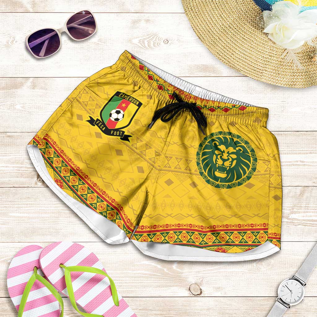 Cameroon Football Shorts for Women Tribal Motifs Yellow Color - African Pride