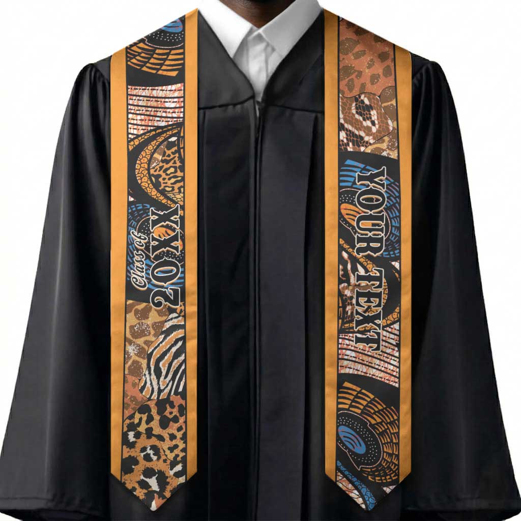Custom African Ankara Motifs Mixed Animal Skins Graduation Stole