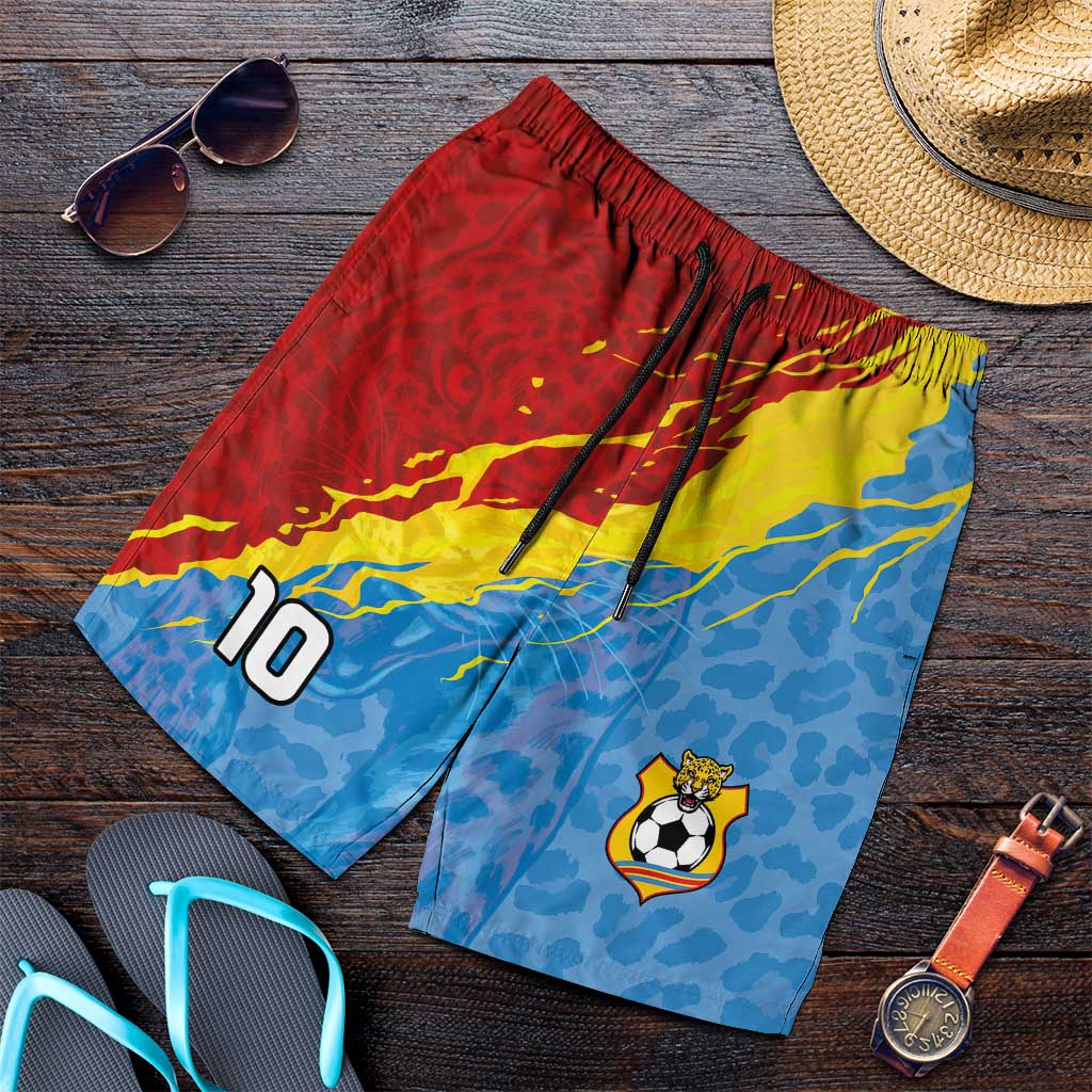 Custom DR Congo Leopards Football Shorts for Men Abstract Leopard Pattern With National Colors And Crest