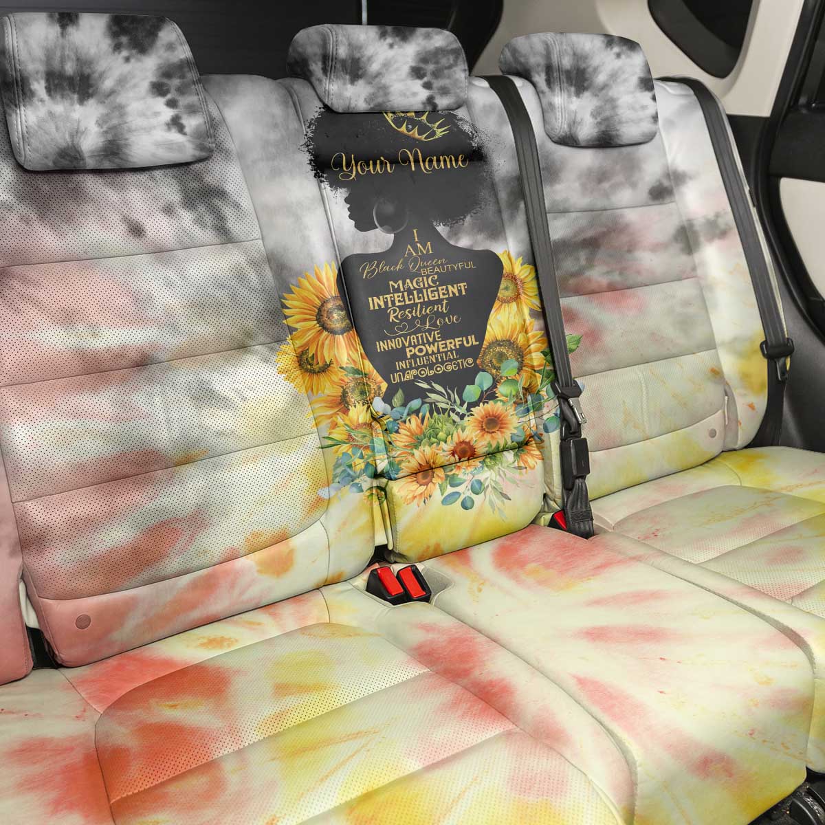 Vintage Flowers - I Am Black Queen Back Car Seat Cover