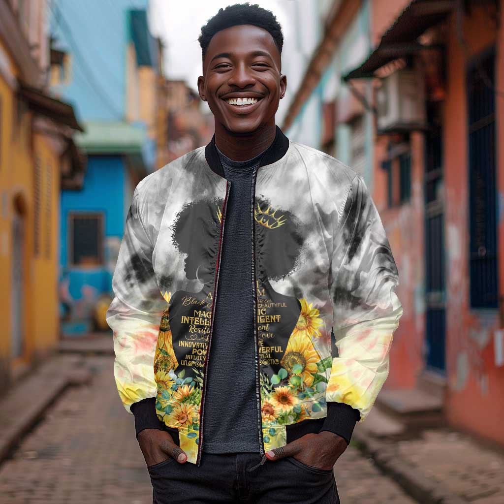 Vintage Flowers - I Am Black Queen Bomber Jacket