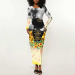 Vintage Flowers - I Am Black Queen Long Sleeve Bodycon Dress DT02