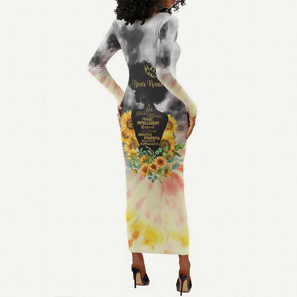 Vintage Flowers - I Am Black Queen Long Sleeve Bodycon Dress DT02