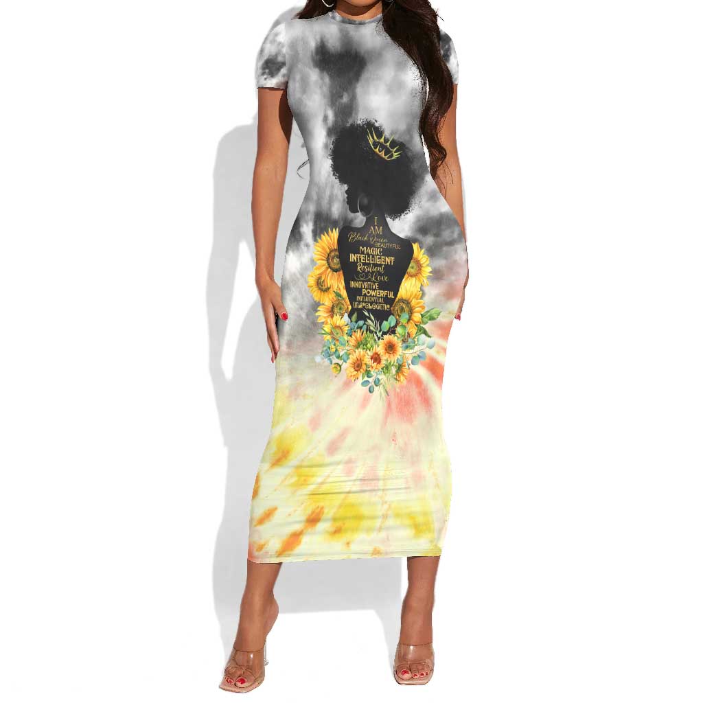 Vintage Flowers - I Am Black Queen Short Sleeve Bodycon Dress DT02
